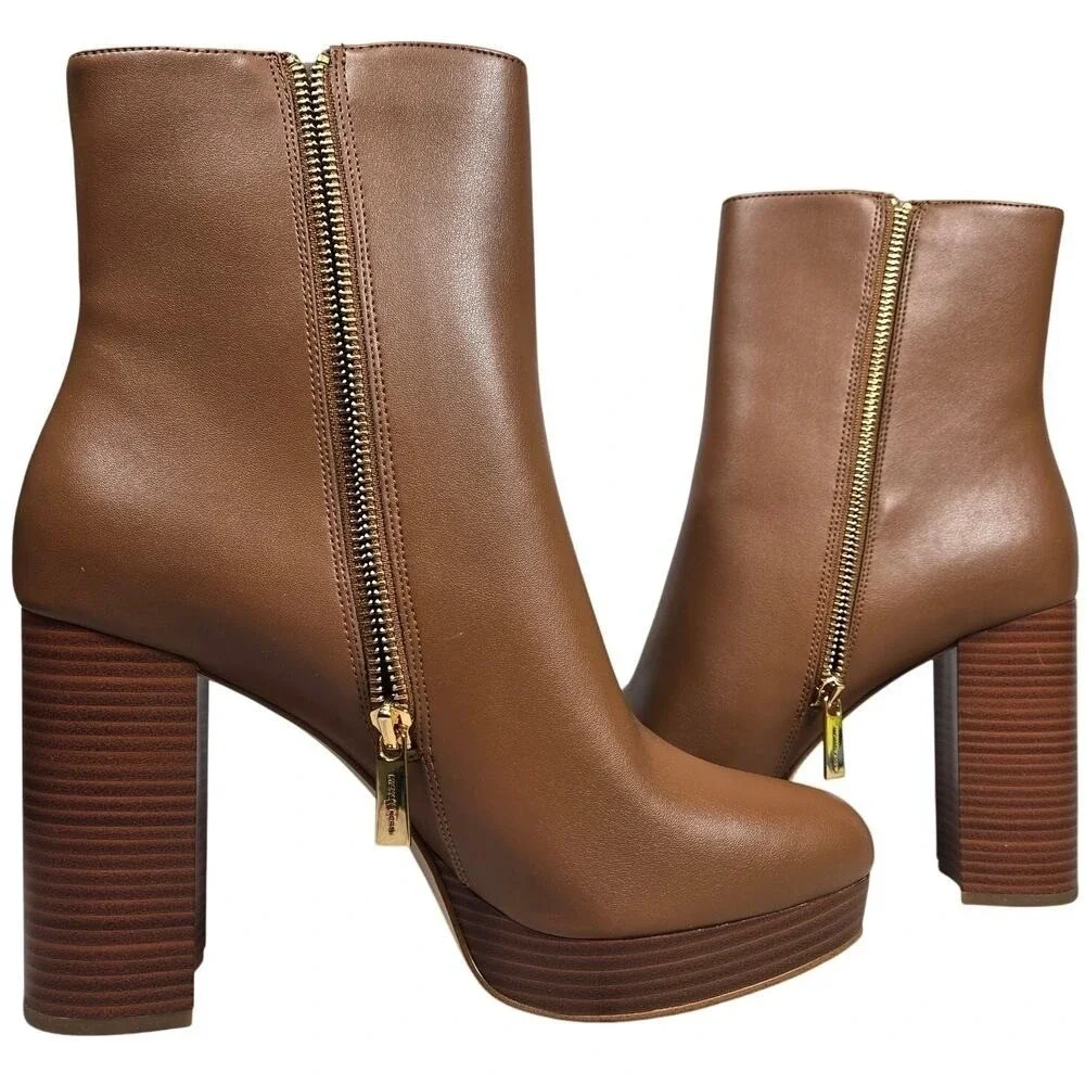 Michael Kors‎ Joanna Faux Leather Platform Boot Bootie Luggage 10M NIB